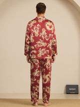 [Vinrød Drage] SilkSilky-NO Long Sleeve Lapel Collar Pyjamas for menn 002