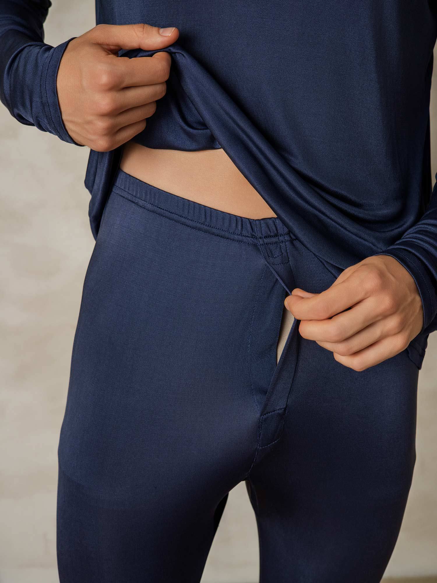 [Mørkeblå] SilkSilky-NO Silke Mens Pajamas 005