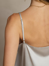 [Sølv] SilkSilky-NO 19Momme Spaghetti Stropp Dyp Rund Halsutringning Camisole Topp 006
