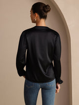 [Svart] SilkSilky-NO Long Sleeve Damebluser 002