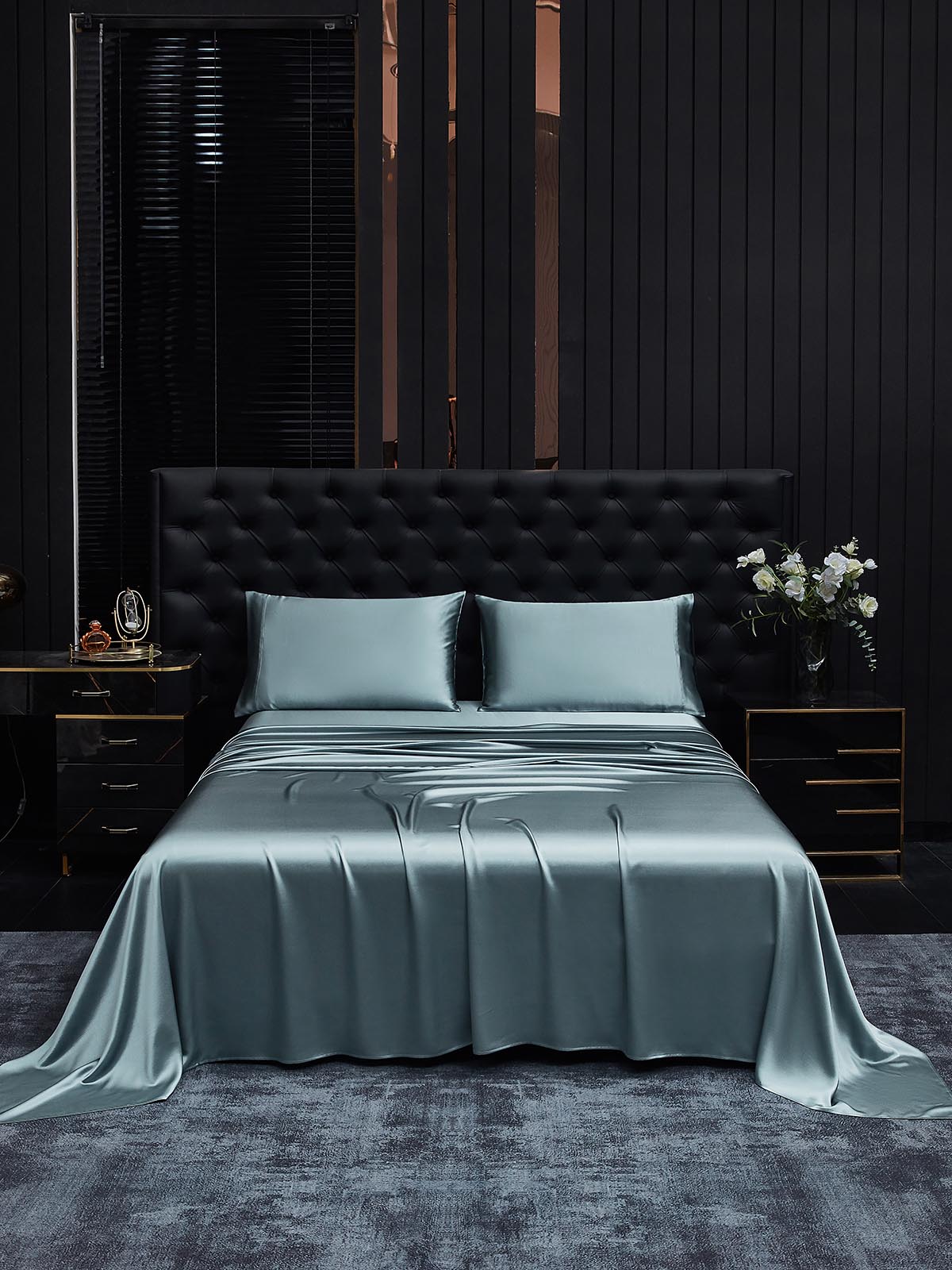 [Gråblå] SilkSilky-NO 22Momme Bedding Set 001