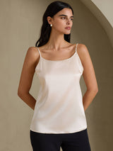 [Beige] SilkSilky-NO Spaghetti Strap Camisole Topp 001
