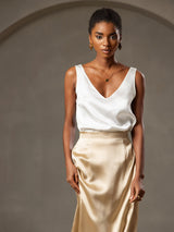 [Hvit] SilkSilky-NO Sleeveless V Neck Camisole Topp 004