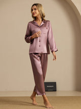 [Blek Mauve] SilkSilky-NO Langermet Notchkrage Pyjamas for Kvinner 008