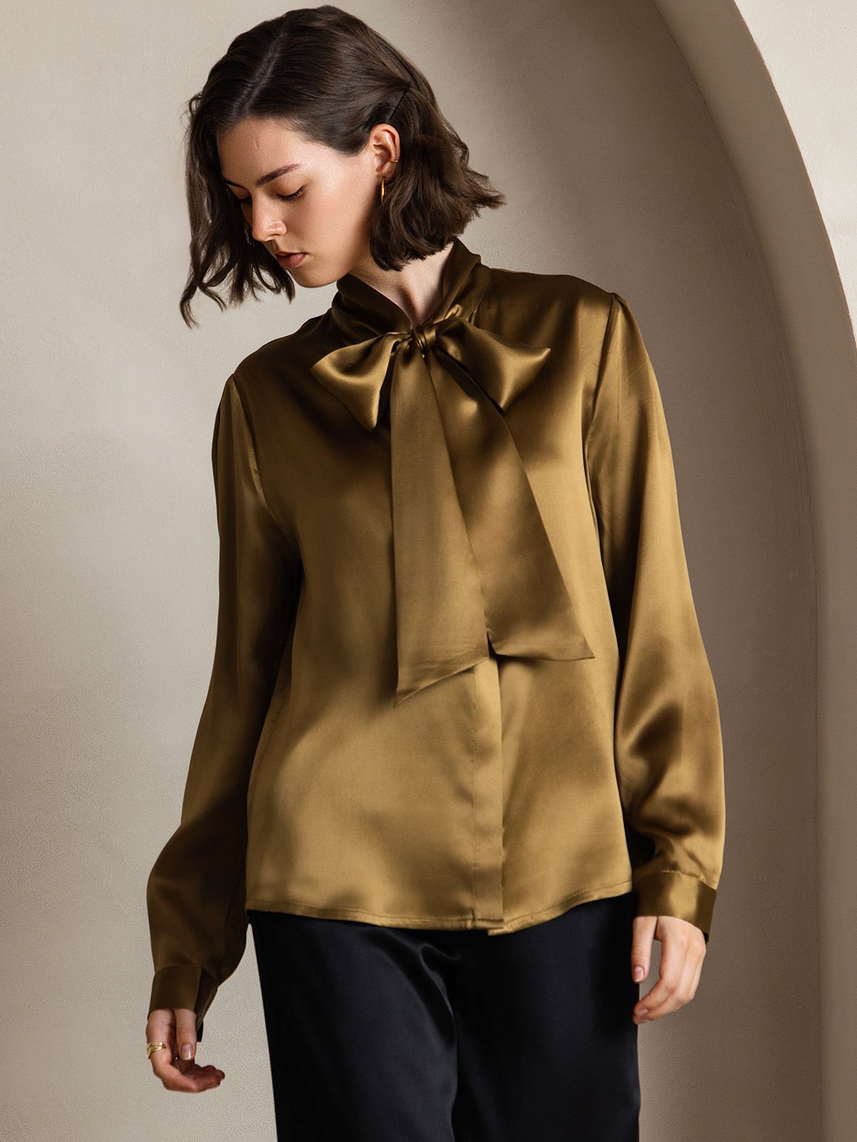 [Brun] SilkSilky-NO 19Momme Silke Blouse 001