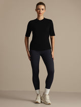 [Svart] SilkSilky-NO Halv erme Tett Crew Neck T-skjorte for Kvinner 005