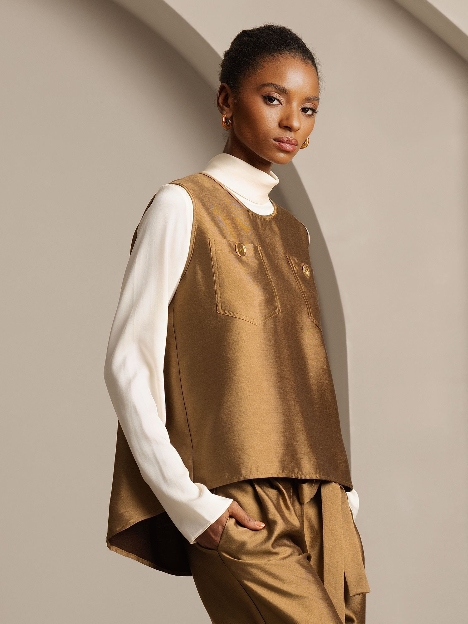 [Bronse] SilkSilky-NO 32Momme Silk-Wool Blend Womens Vest 003,