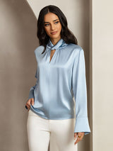 [Gråblå] SilkSilky-NO 19Momme Silke Womens Shirt 008