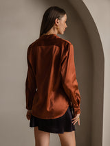 [Karamell] SilkSilky-NO Long Sleeve Lapel Collar Skjorte for Kvinner 002
