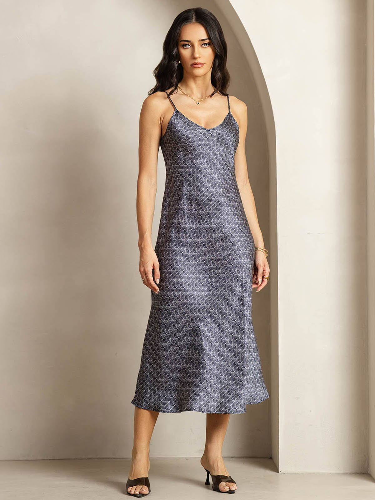 [Marine Ginkgo] SilkSilky-NO 19Momme Silke Dress 004