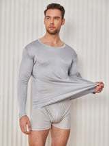 [Lysegrå] SilkSilky-NO Long Sleeve Round Neck T-skjorte for Menn 003