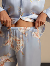 [Lyse Blå] SilkSilky-NO Long Sleeve Lapel Collar Pyjamas for Kvinner 007