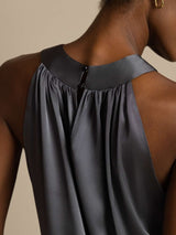 [Mørkegrå] SilkSilky-NO Sleeveless Halterneck T-skjorte for Kvinner 004