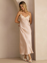 [Rosa] SilkSilky-NO Spaghetti Strap V Neck Kjole 001
