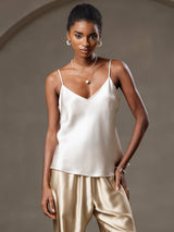 [Beige] SilkSilky-NO Spaghetti Strap V Neck Camisole Topp 001