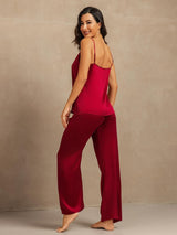[Vin] SilkSilky-NO 19Momme Spaghetti Stropp Dyp Rund Halsutringning Camisole sett 002