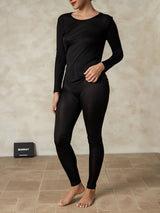 [Svart] SilkSilky-NO Long Sleeve Round Neck Dame Langt Undertøy 004