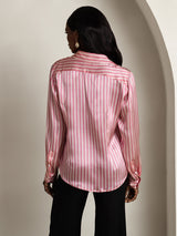 [Rosa Stripe] SilkSilky-NO Long Sleeve Lapel Collar Skjorte for Kvinner 002