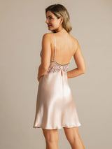 [Rosa] SilkSilky-NO Spaghetti Strap Deep V Neck Nattkjole 002