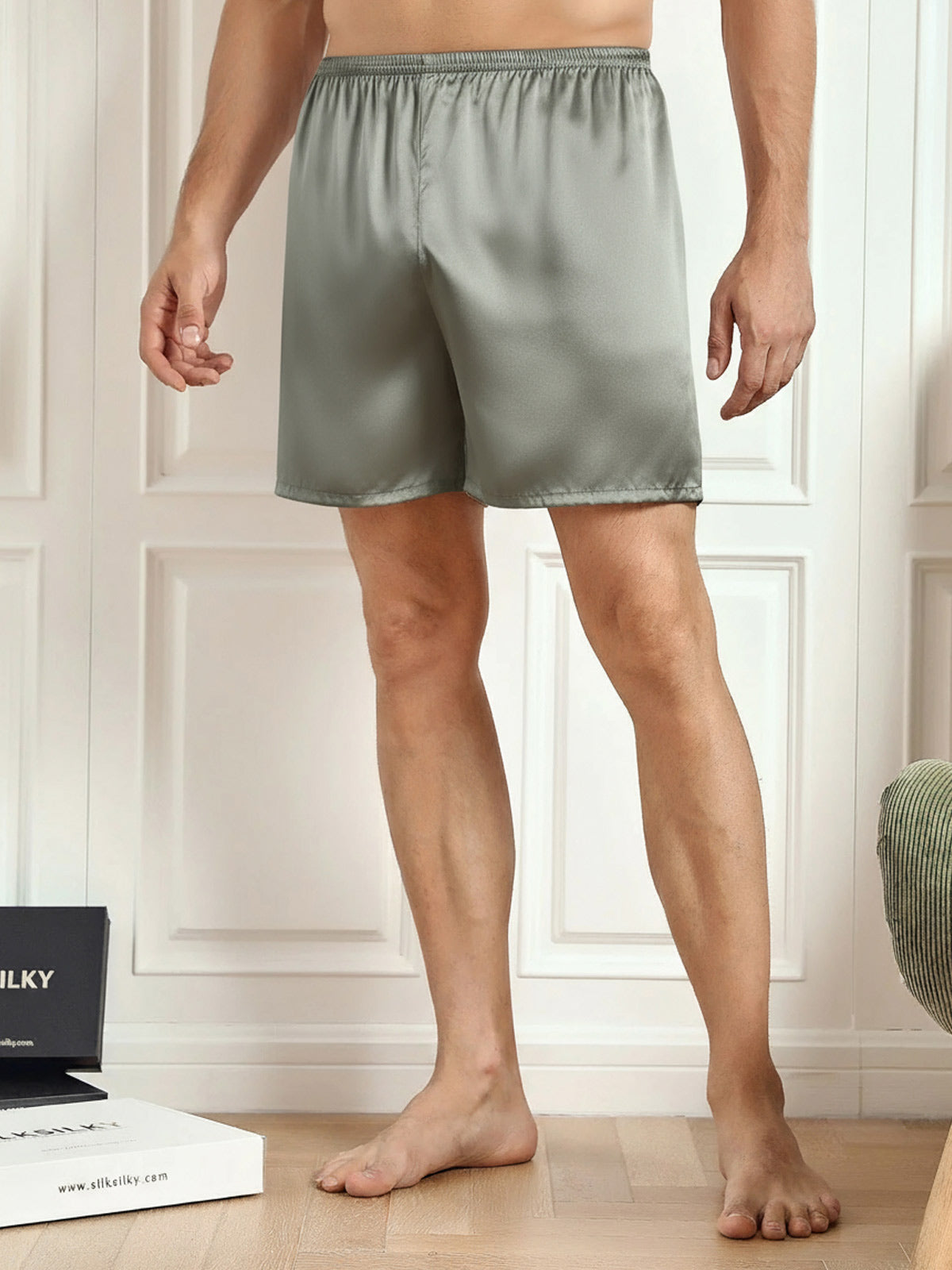 [Grågrønn] SilkSilky-NO 19Momme Mens Sleep Bottoms 002