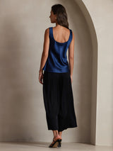 [Mørke blå] SilkSilky-NO 19Momme Ermeløs Dyp Rund Halsutringning Camisole Topp 002