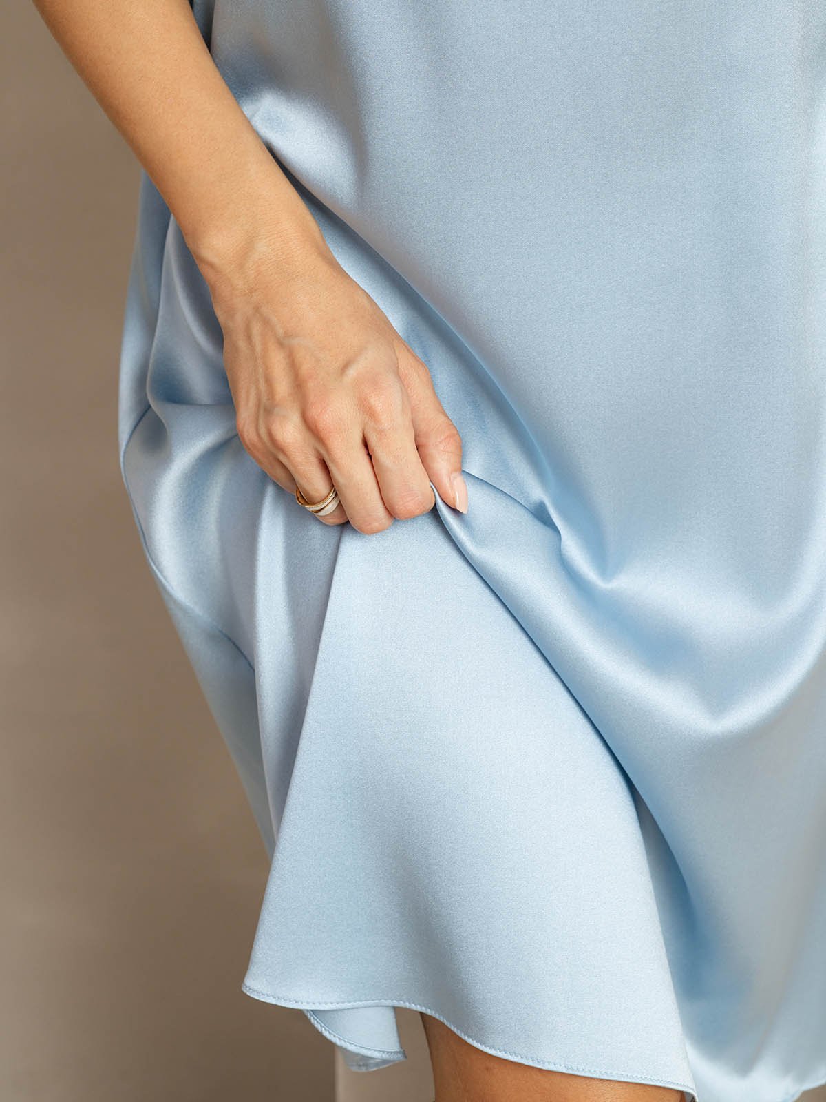 [Gråblå] SilkSilky-NO 19Momme Silke Square Neck Kjole 007
