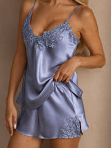 [Stål Blå] SilkSilky-NO Spaghetti Strap V Neck Camisole sett 004