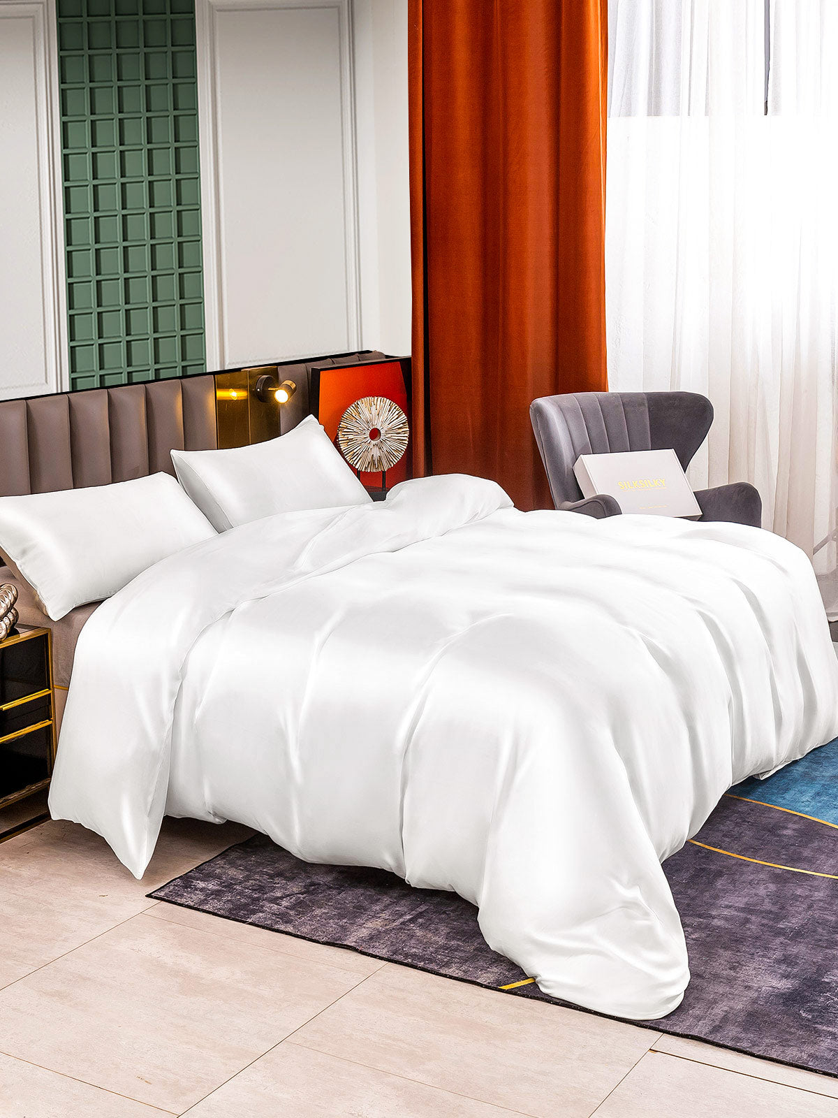 [Hvit] SilkSilky-NO 25Momme Bedding Set 004