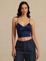 [Mørke blå] SilkSilky-NO Spaghetti Strap V Neck Camisole Topp 003