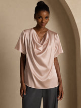 [Toscana] SilkSilky-NO Short Sleeve Cowl Neck Damebluser 001