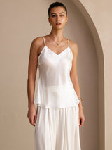 [Hvit] SilkSilky-NO Spaghetti Strap V Neck Camisole Topp 001