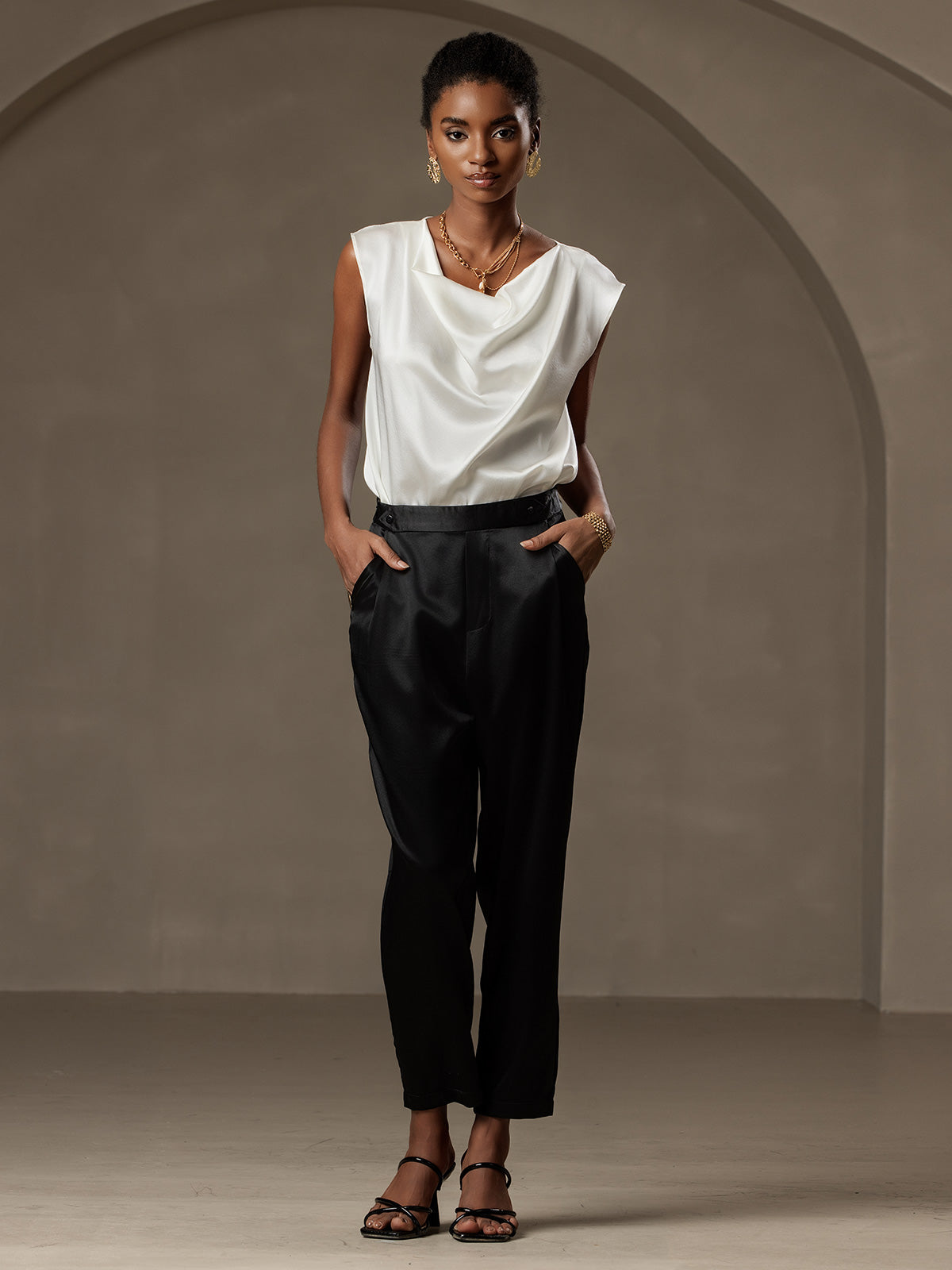 [Svart] SilkSilky-NO 19Momme Silke Womens Pants 006