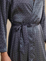 [Marine Ginkgo] SilkSilky-NO Long Sleeve V Neck Morgenkåpe for Menn 006