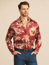 [Vinrød Drage] SilkSilky-NO Long Sleeve Lapel Collar Skjorte for Menn 003