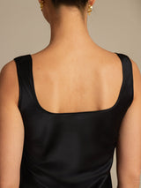 [Svart] SilkSilky-NO 19Momme Ermeløs Dyp Rund Halsutringning Camisole Topp 007