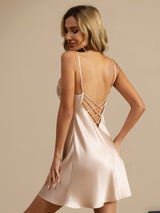 [Rosa] SilkSilky-NO Spaghetti Strap V Neck Nattkjole 002