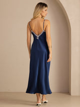 [Blå] SilkSilky-NO Spaghetti Strap V Neck Kjole 002