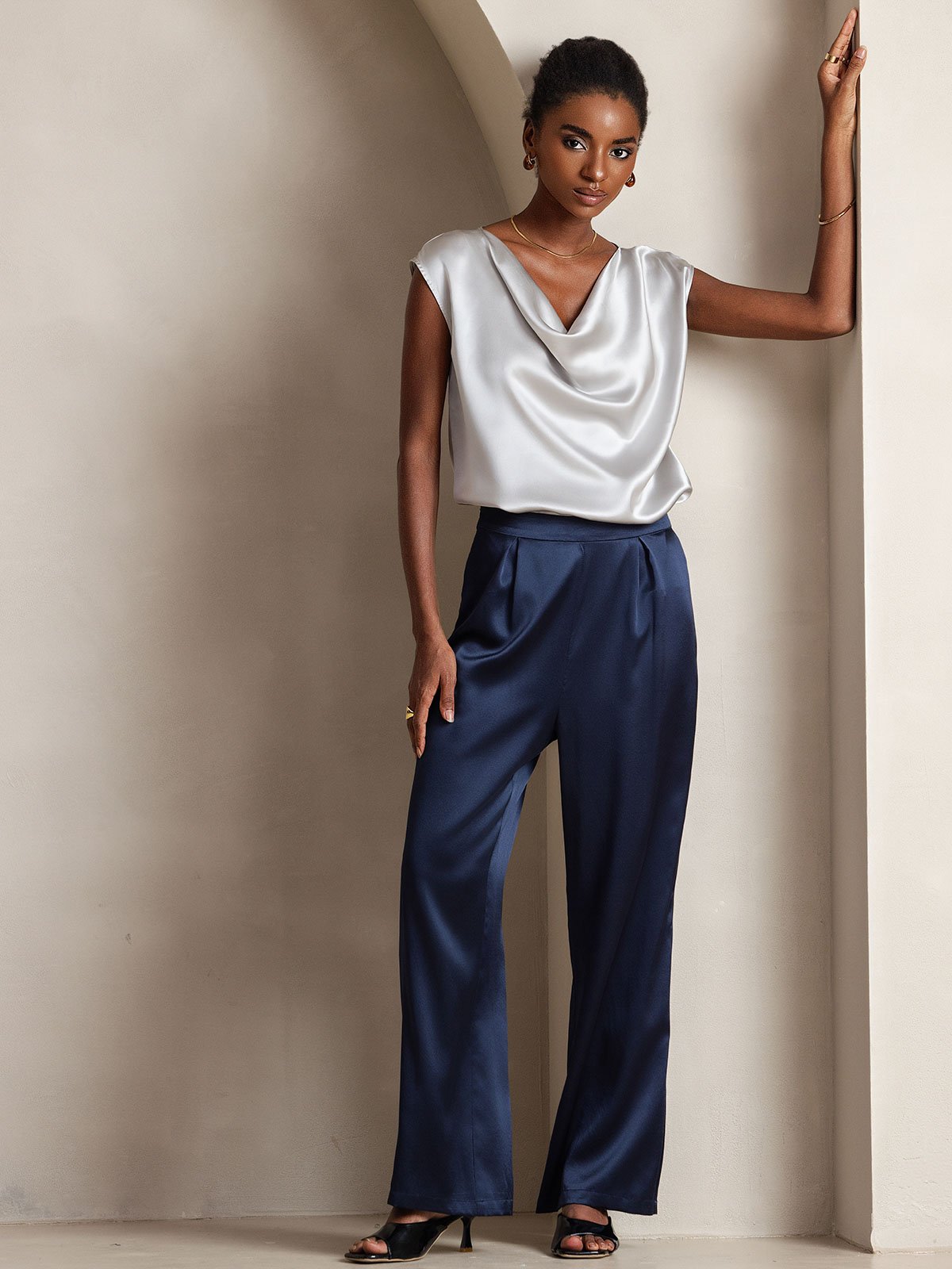 [Mørke blå] SilkSilky-NO 19Momme Silke Womens Pants 001