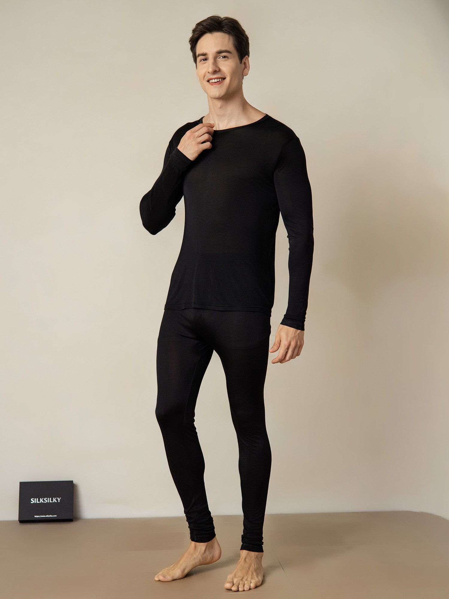 [Svart] SilkSilky-NO Silke Mens Pajamas 001