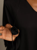 [Svart] SilkSilky-NO Long Sleeve V Neck Damebluser 005