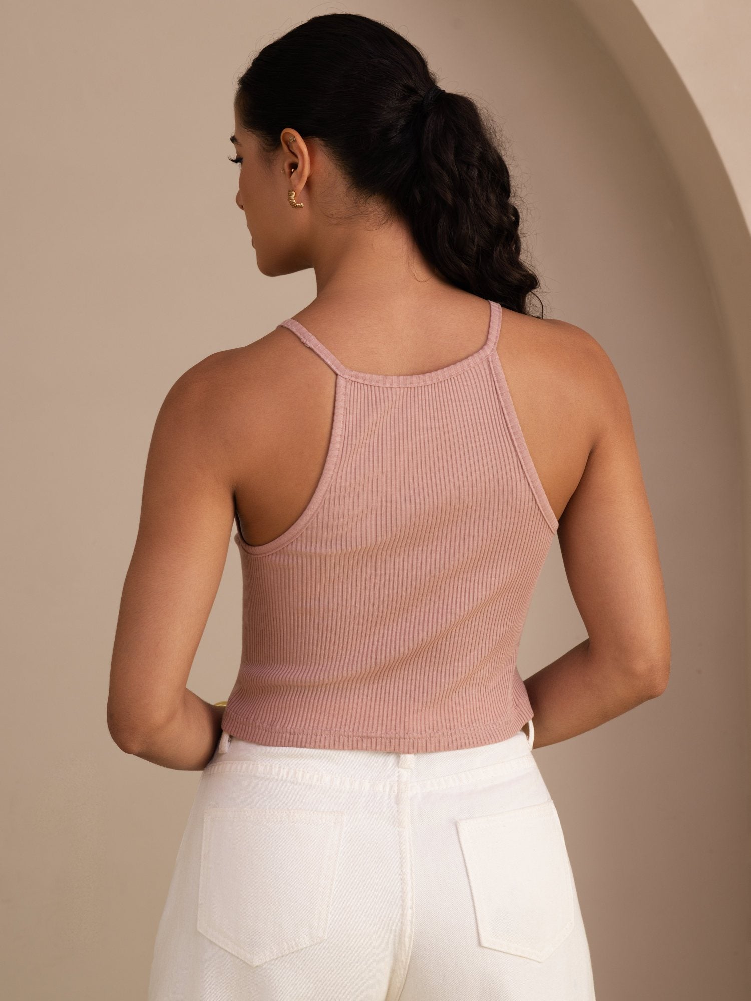 [Rosa] SilkSilky-NO Sleeveless Crew Neck Camisole Topp 002