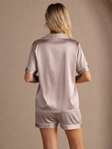 [Skyggegrå] SilkSilky-NO Short Sleeve Lapel Collar Pyjamas for Kvinner 002