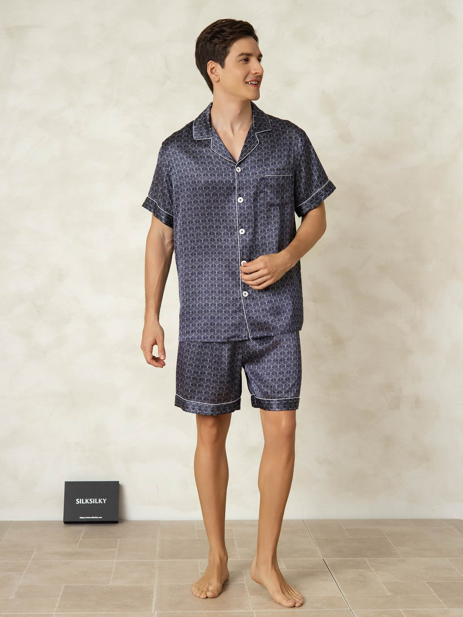 [MarineGinkgo] SilkSilky-NO Silke Lapel Collar Pyjamas for menn 006
