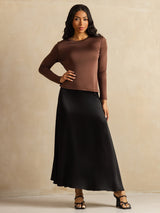[Kaffe] SilkSilky-NO Long Sleeve Crew Neck T-skjorte for Kvinner 008