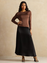 [Kaffe] SilkSilky-NO Long Sleeve Crew Neck T-skjorte for Kvinner 008