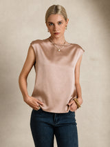 [Toscana] SilkSilky-NO Cap Sleeve Round Neck T-skjorte for Kvinner 006