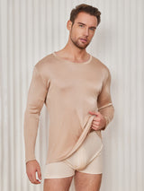 [Beige] SilkSilky-NO Long Sleeve Round Neck T-skjorte for Menn 001