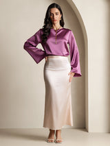 [Mørklilla] SilkSilky-NO Long Sleeve Boat Neck Bluse 008