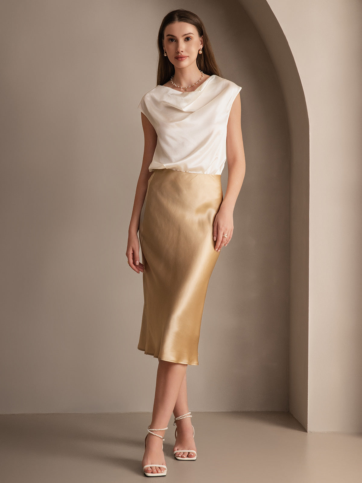 SilkSilky  19Momme Pure Silk Skirt Champagne 003