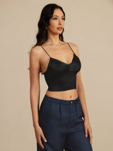 [Svart] SilkSilky-NO Spaghetti Strap V Neck Camisole Topp 002